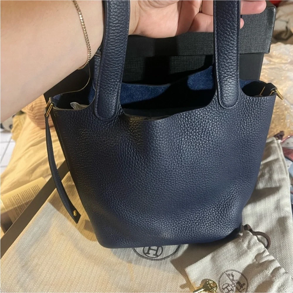 HERMES Bleu Nuit Clemence Picotin 18 Gold Hardware - Picture 10 of 12